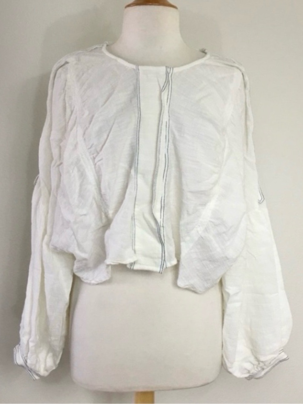 Free People Womens Off White Crop Oversize Peasant Cotton Top Size Large Boho